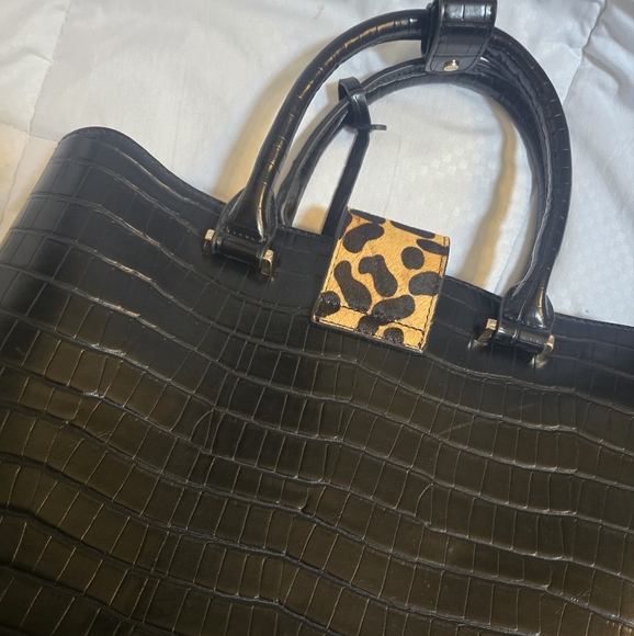 NWOT Dune London Vegan Leather Reptile Effect Satchel w/Crossbody Strap, Black. - Picture 7 of 13